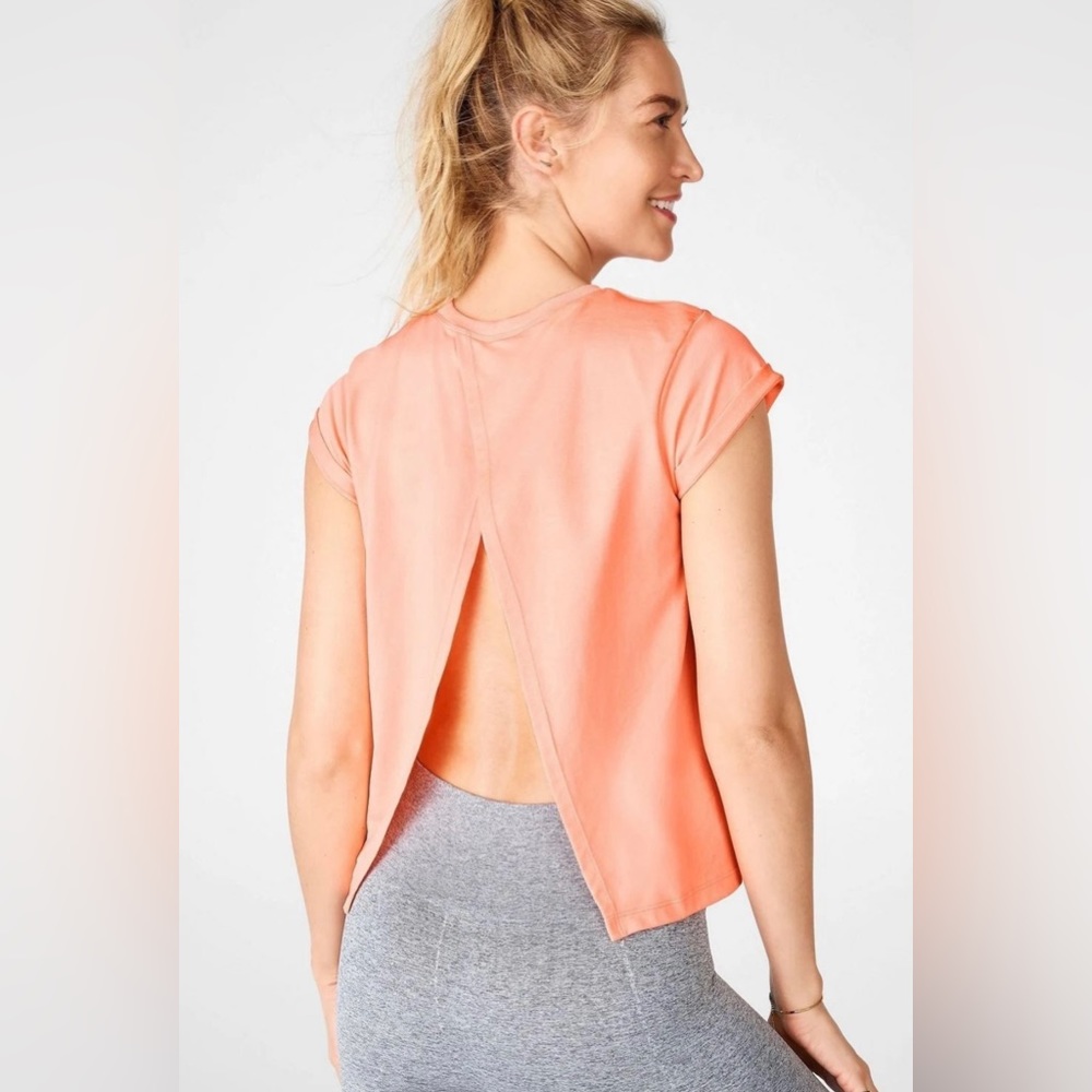 Fabletics Peach Gia Seamless Tie Up Tee Size Large NWOT